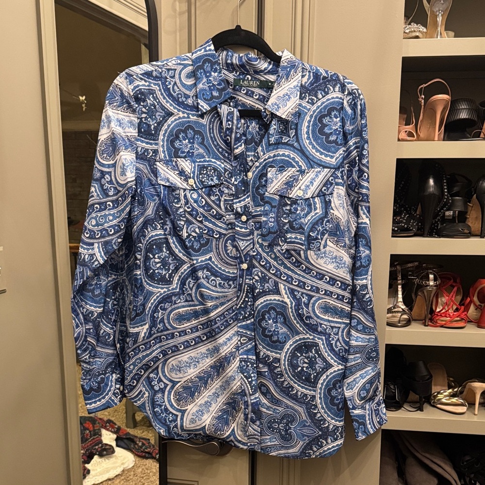 Lauren Ralph Lauren Blue Paisley Button-Up Shirt